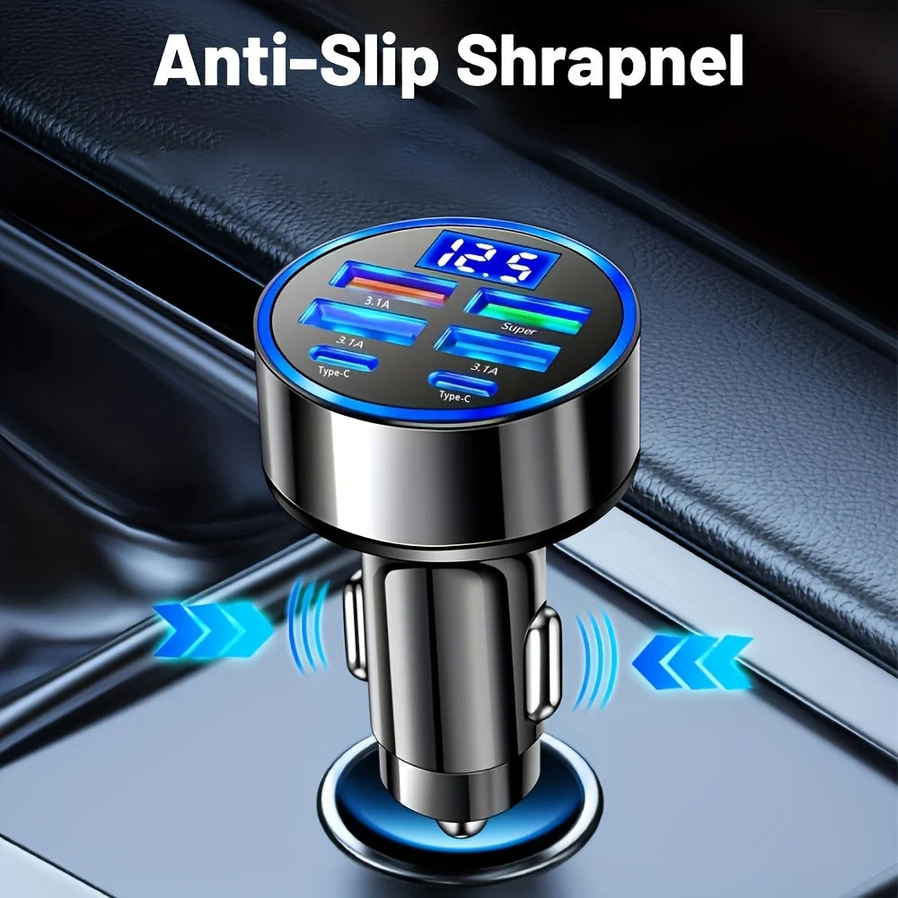 6-in-1 Fast Charging Car Adapter with LED Voltage Display