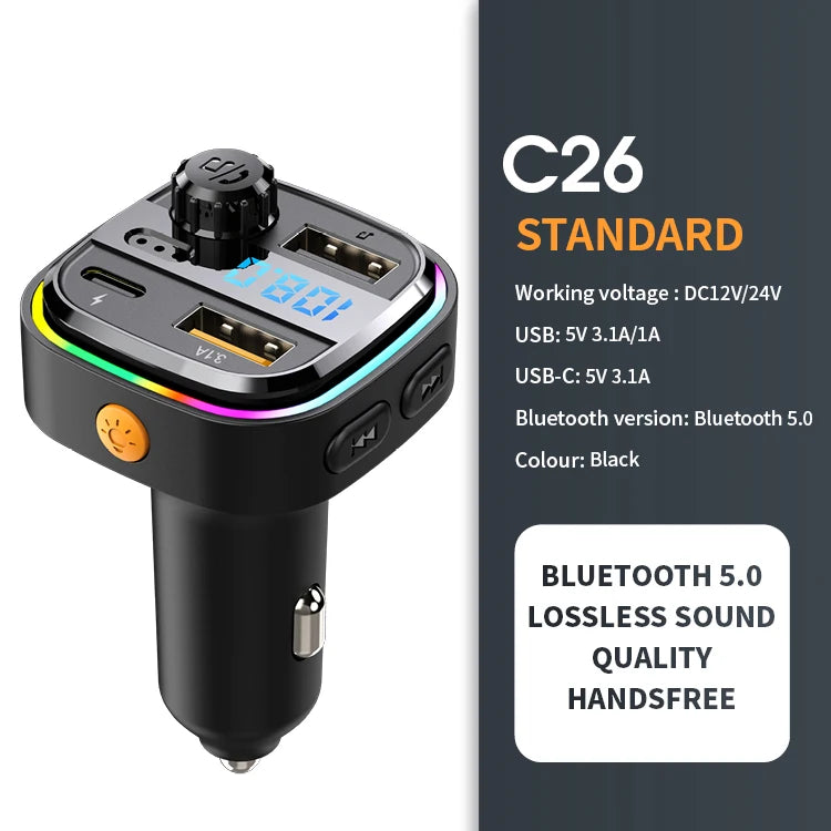 Bluetooth 5.3 Car FM Transmitter with PD 20W & QC 3.0 Fast Charger