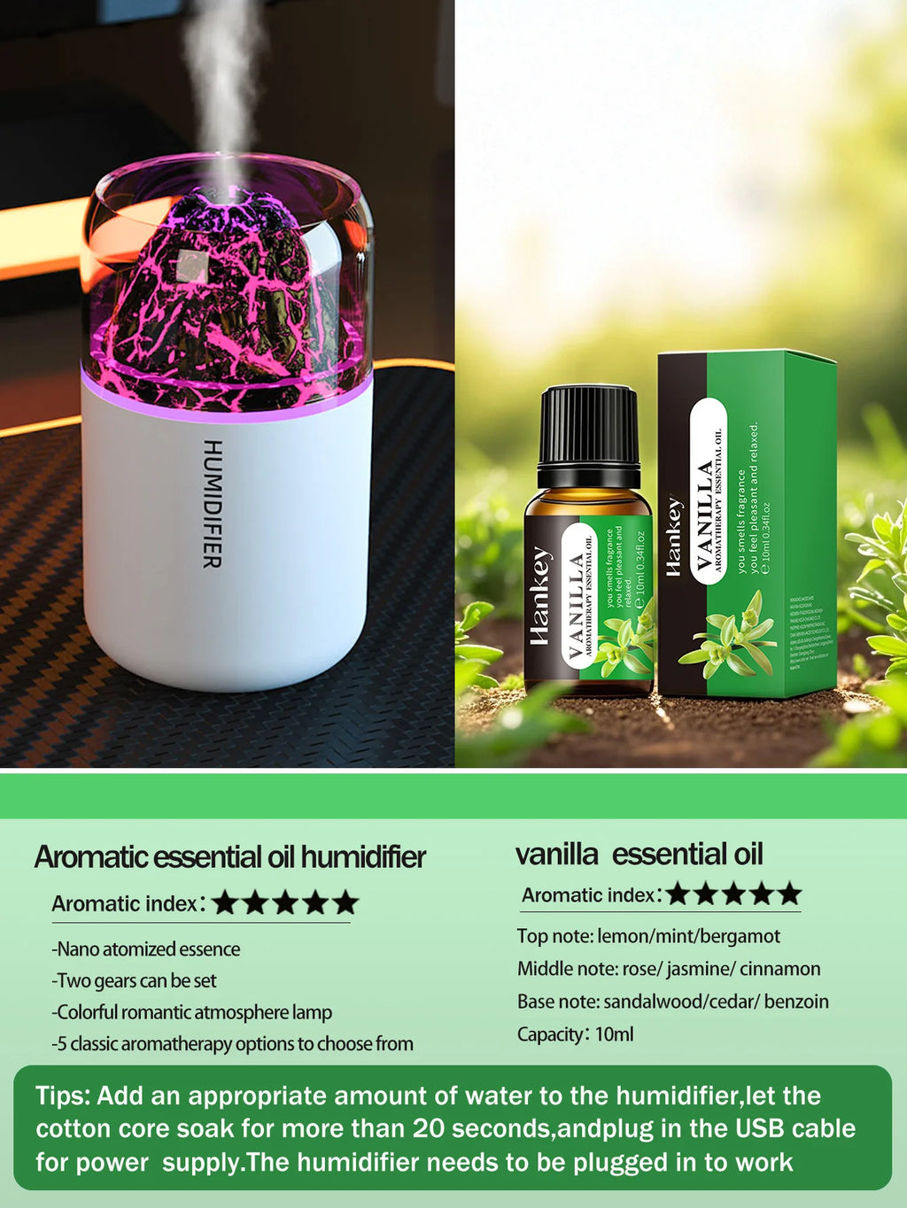 Ultra-Quiet Mini USB Portable Car & Home Air Humidifier with LED Atmosphere Light