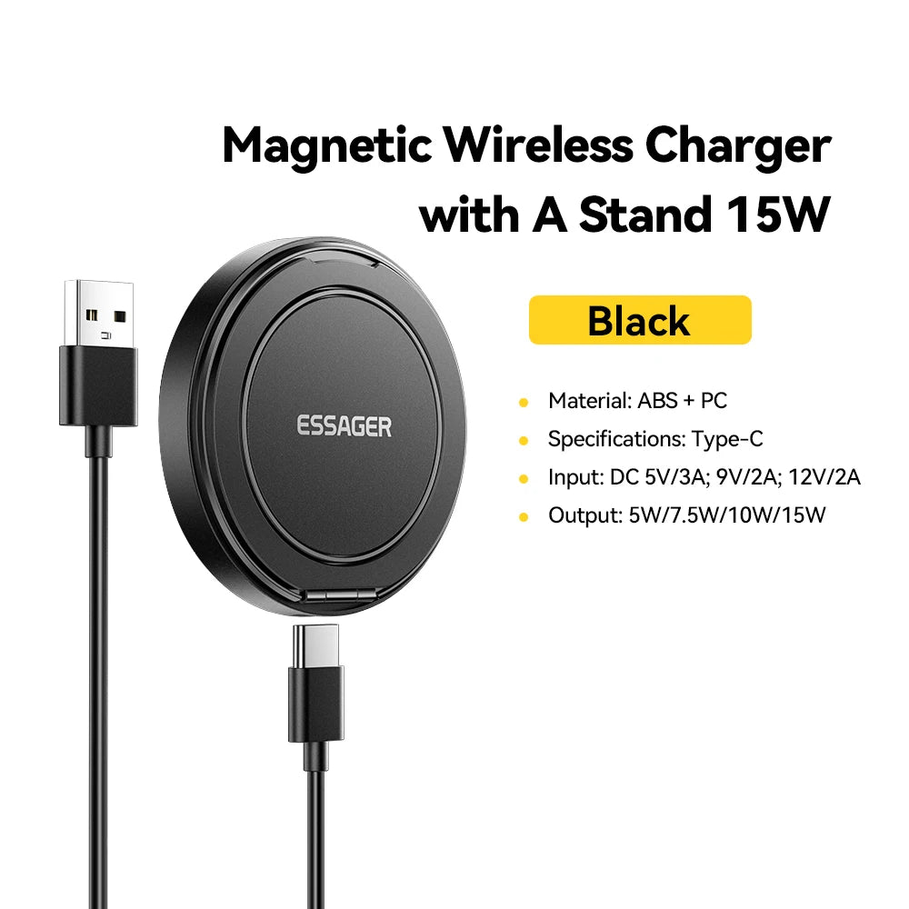 Magnetic 15W Wireless Charger with Foldable Stand