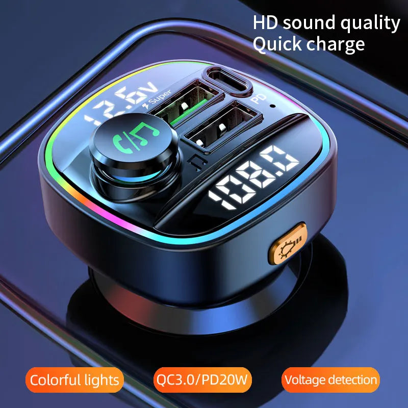 Bluetooth 5.3 Car FM Transmitter with PD 20W & QC 3.0 Fast Charger