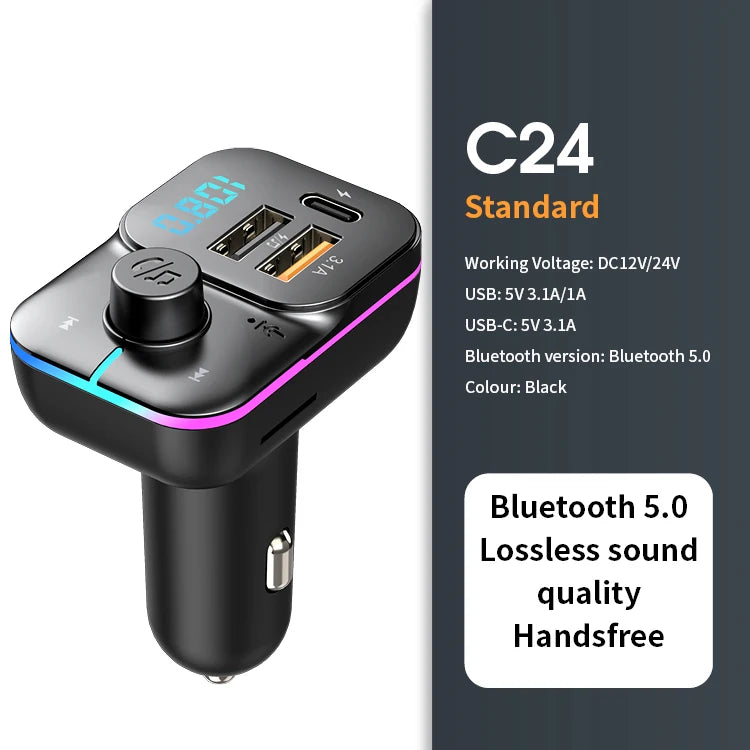 Bluetooth 5.3 Car FM Transmitter with PD 20W & QC 3.0 Fast Charger